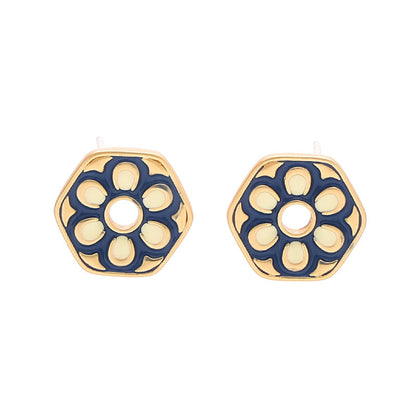 Vintage Geometric Floral Stud Earrings