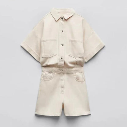 Casual Solid Color Denim Short Romper