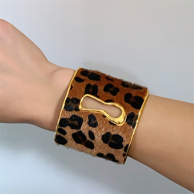 Leopard Print Wide Open Cuff Bracelet