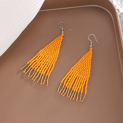 Color Block Beads Tassel Drop Earrings