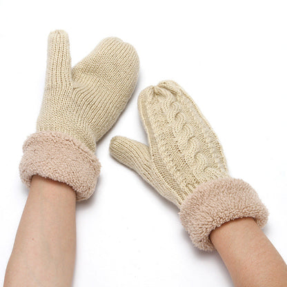Solid Color Twist Knit Winter Padded Gloves