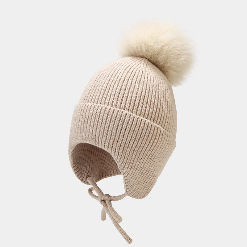 Solid Color String Tie Knit Pom Beanie