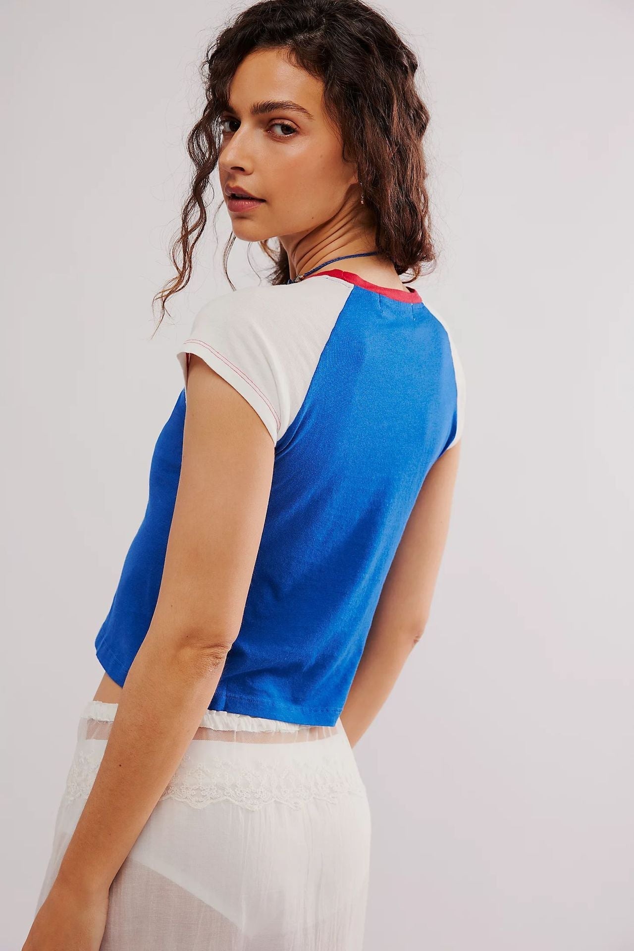 Color Block Star Splicing Slim Tops