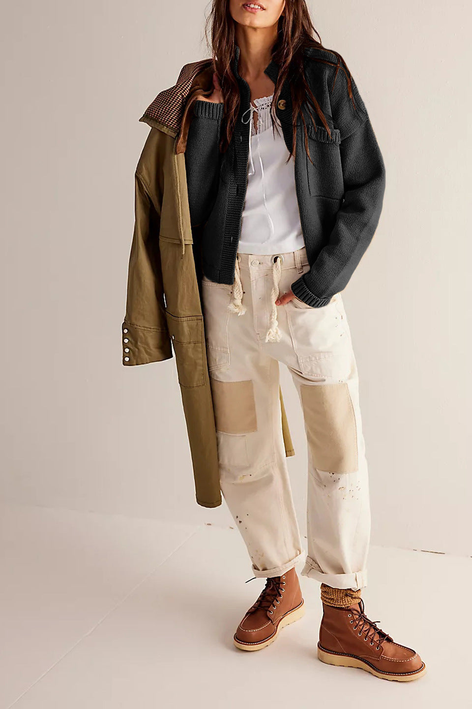 Stand Collar Button Cardigan