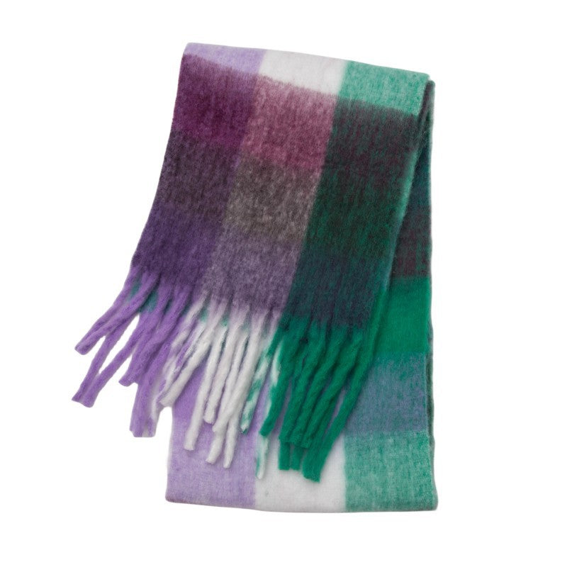 Contrast Color Plaid Tassel Scarves