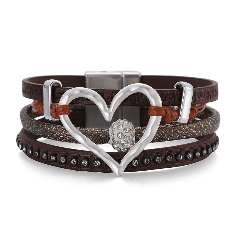 Hollow Out Love Zircon Layered Bracelets