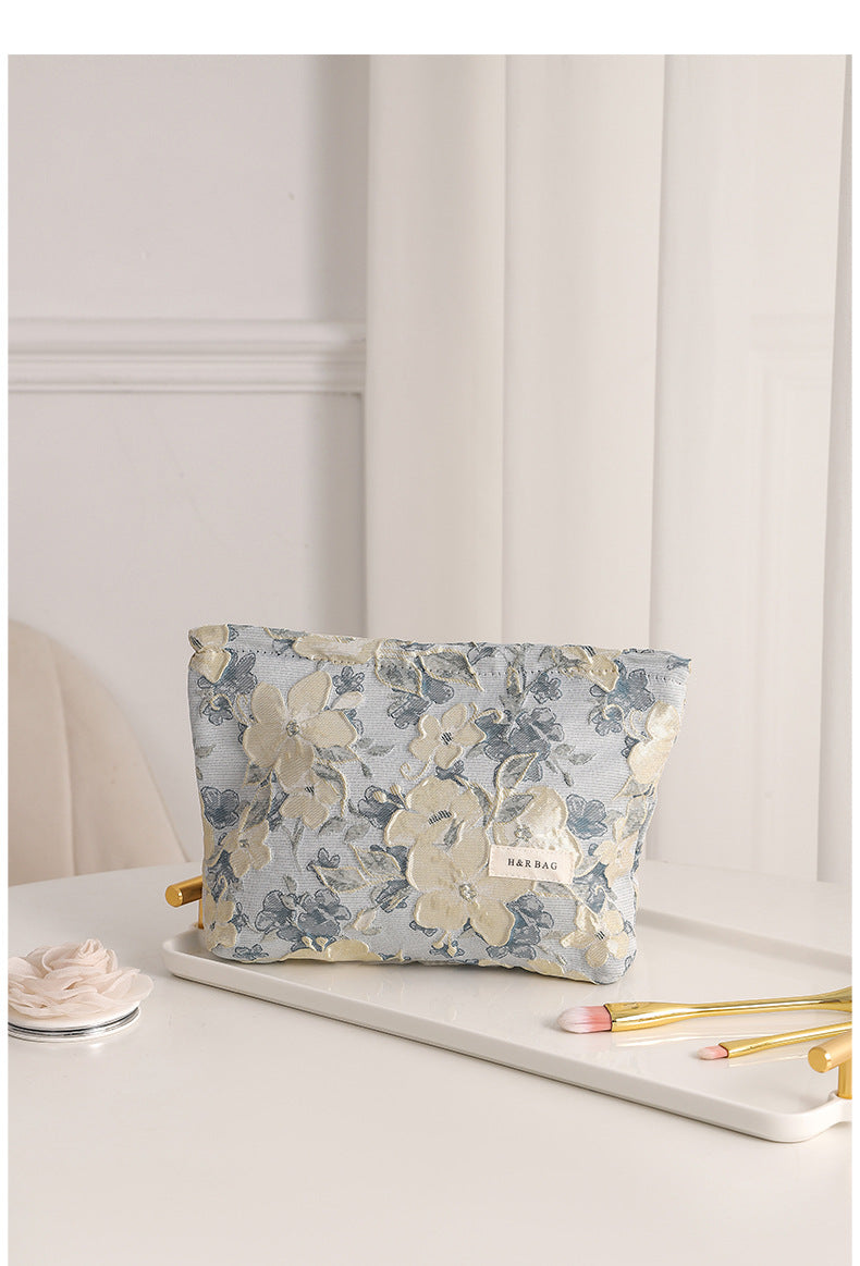 Purple Floral Jacquard Cosmetic Bag