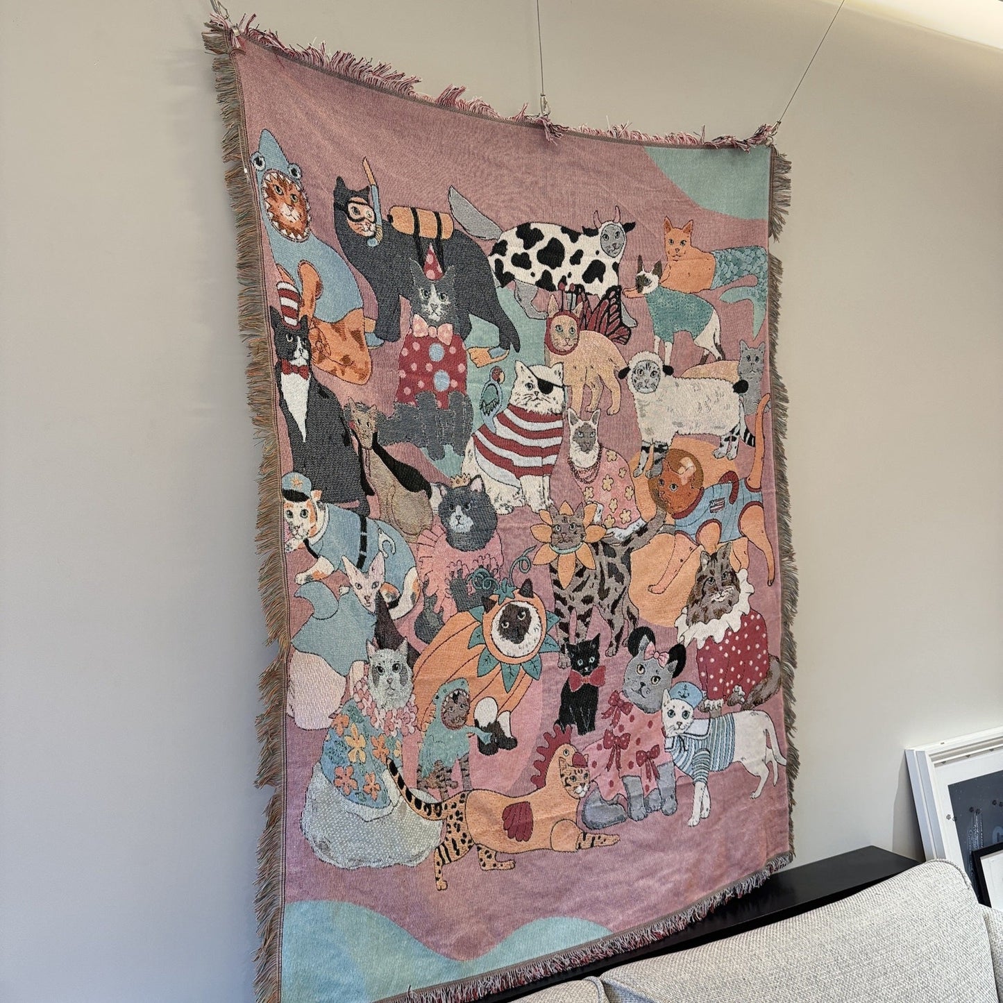 Cozy Funny Cat Prints Tapestry Throw Blanket