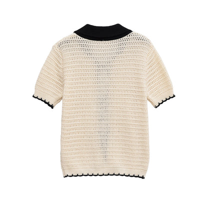 Color Block Bow Front Short Sleeves Knit Top