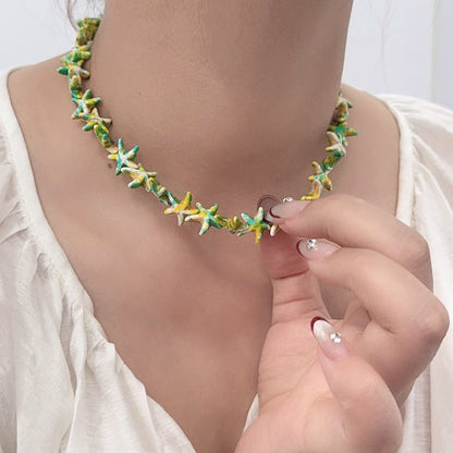 Vintage Turquoise Starfish Beaded Choker Necklace