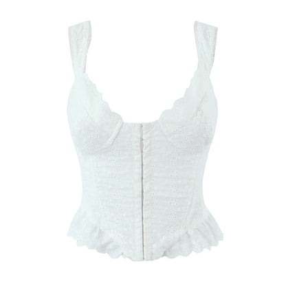 White Sweet Flounce Sleeveless Top Skirt Set