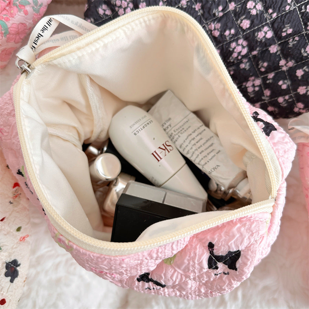 Cute Cartoon Print Cotton Quilted Makeup Bag