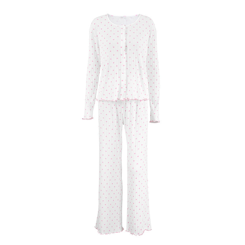 Knit Heart Print Lounge Pajamas Set