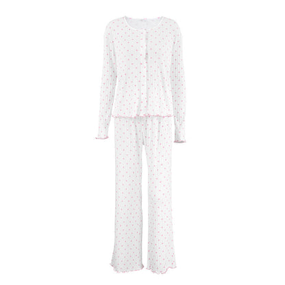 Knit Heart Print Lounge Pajamas Set