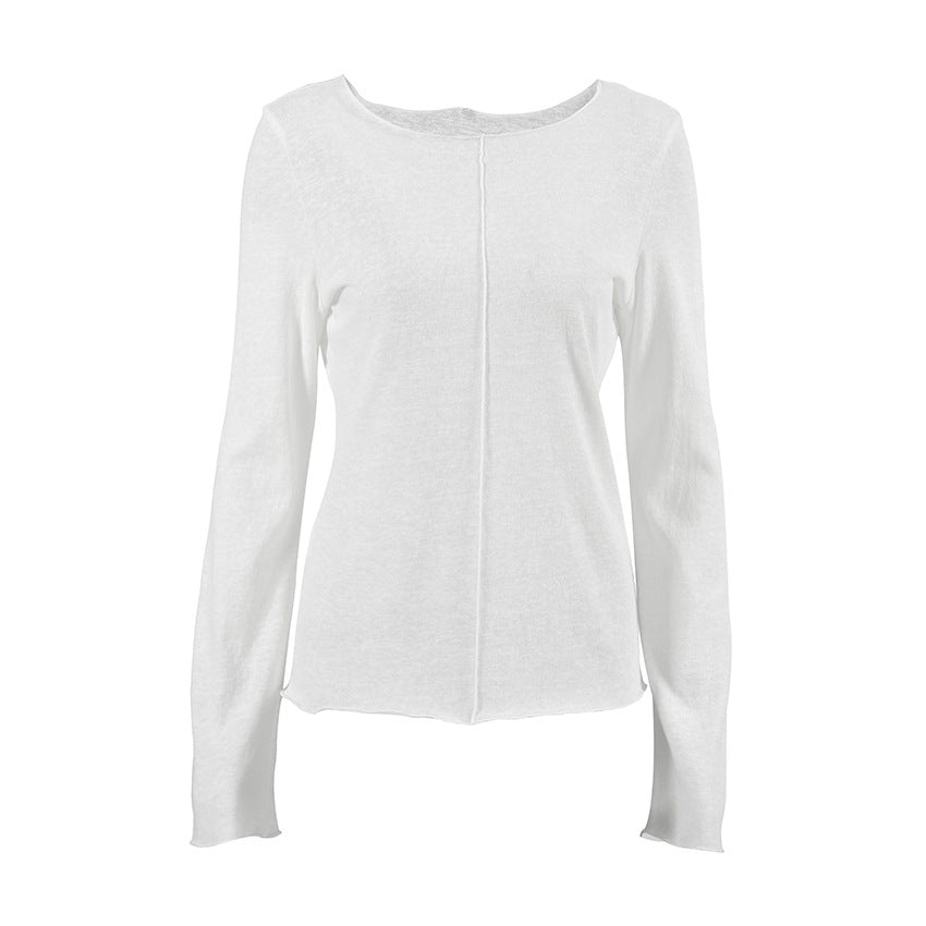 Solid Color Splicing Round Neck Simple Top