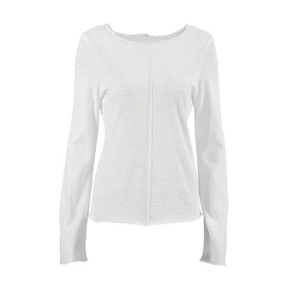 Solid Color Splicing Round Neck Simple Top