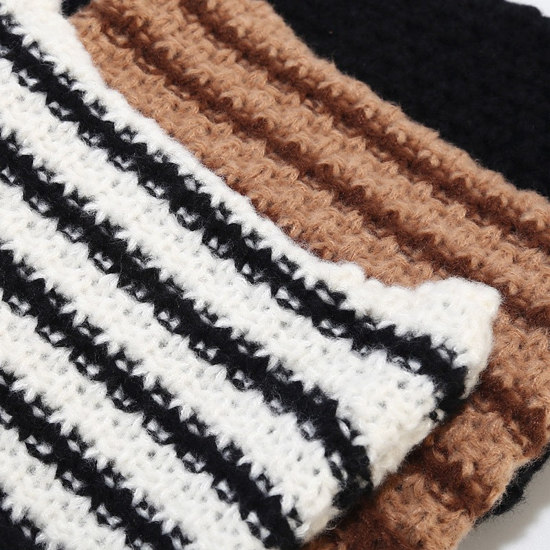 Stripe Cute Contrast Color Knit Beabie