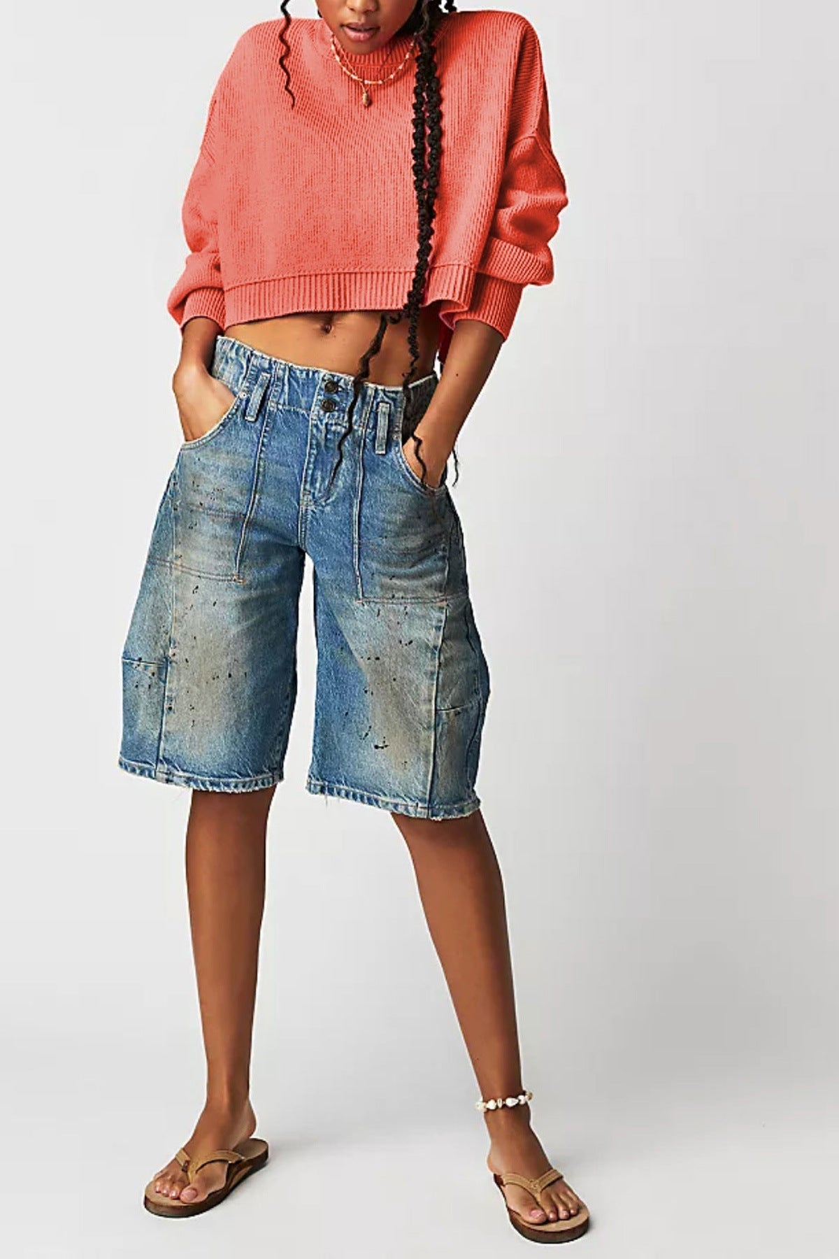 Solid Color Round Neck Simple Sweater