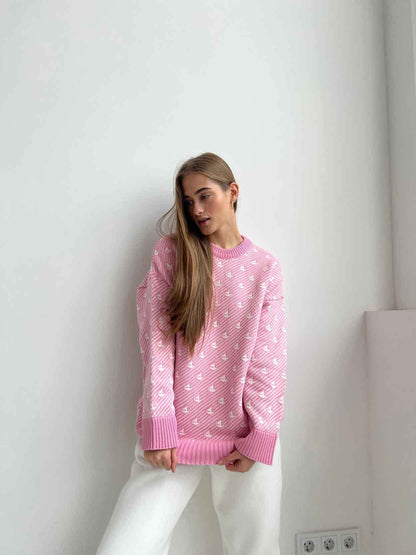 Print Contrast Color Loose Sweater