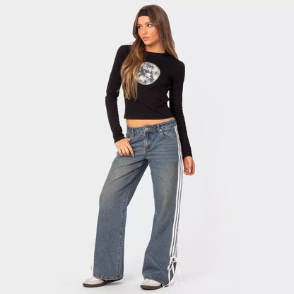 Low Collar Denim Pant Side Striped Jeans