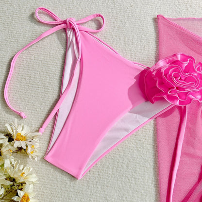 3-Piece Sexy 3D Floral Bandeau Bikini Set