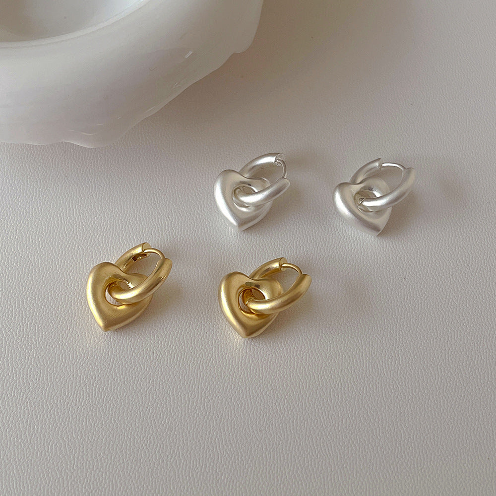 Vintage Matte Heart Drop Earrings