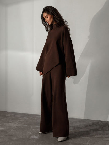 High Collar Irregular Knit Sets