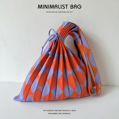Colorful Plaid Simple Folded Knit Shoulder Bag