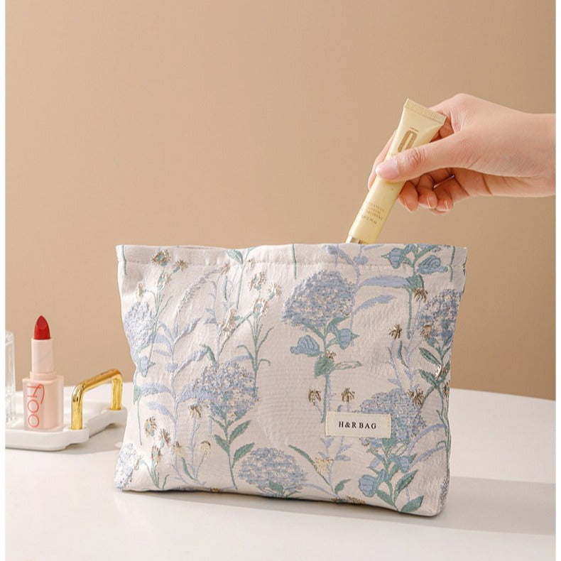 Cute Flower Textured Embroidery Makeup Bag