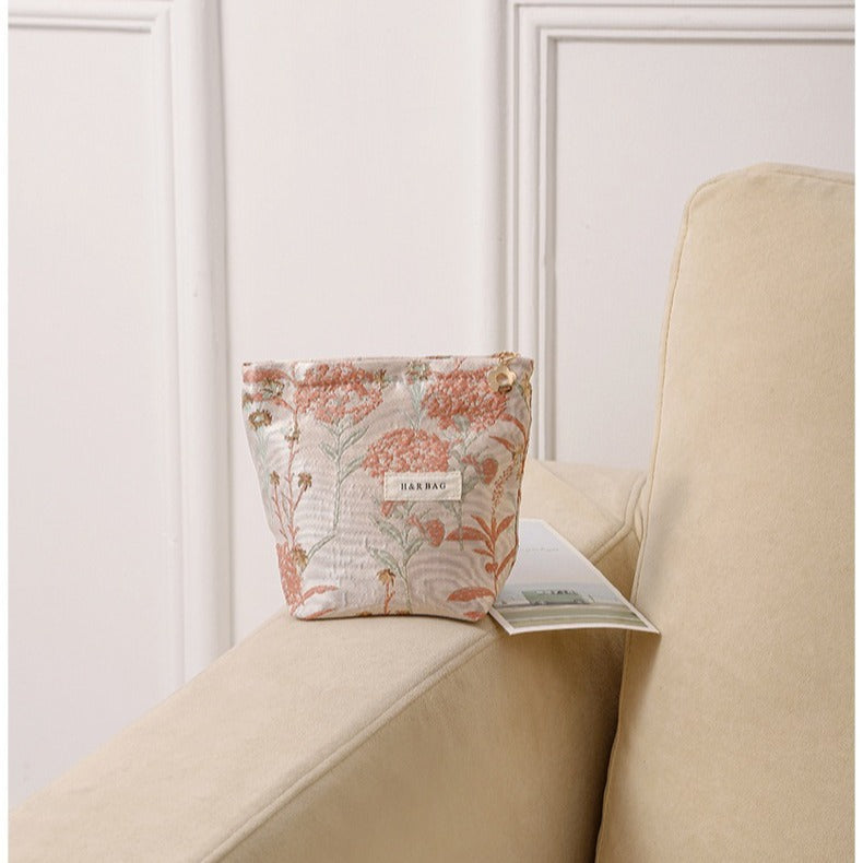Cute Flower Textured Embroidery Makeup Bag