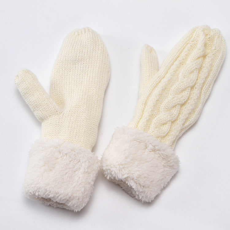 Solid Color Twist Knit Winter Padded Gloves