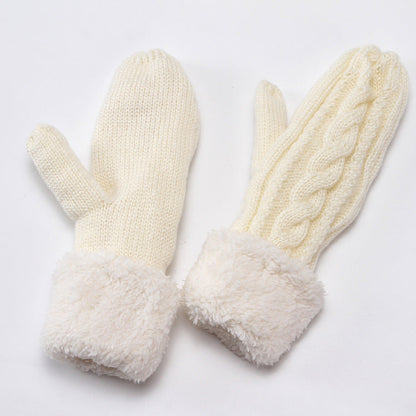 Solid Color Twist Knit Winter Padded Gloves