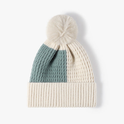 Contrast Color Warm Knit Pom Beanie