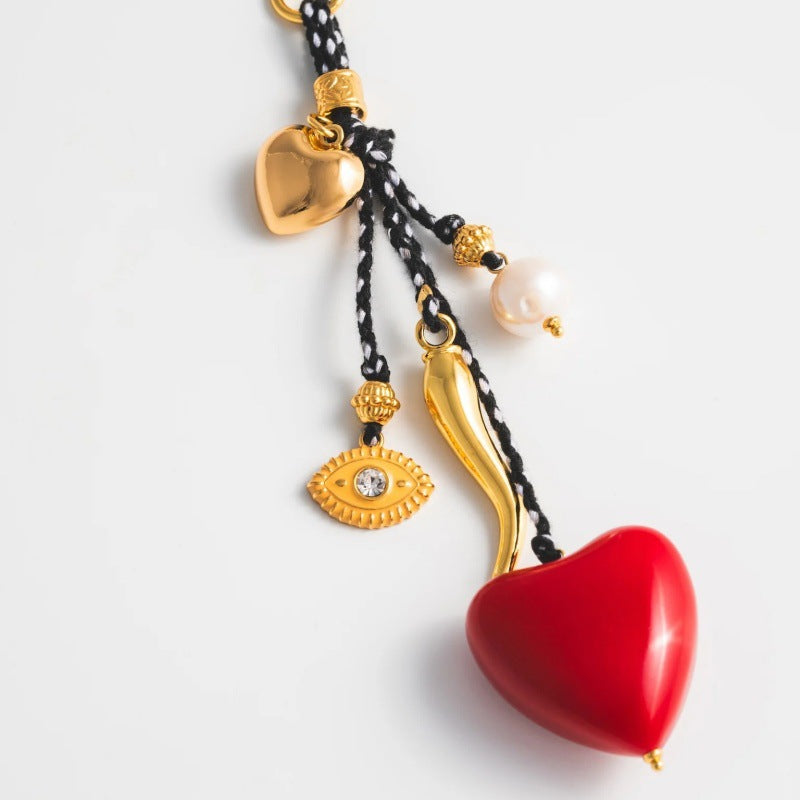 Elegant Heart Pearl Keychain Bag Charm