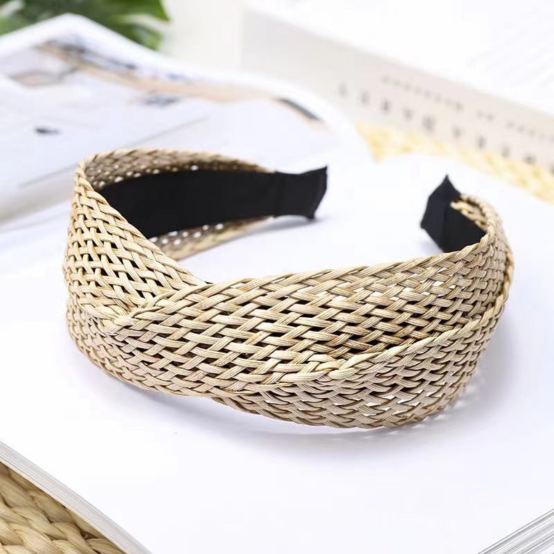 Cross Straw Knot Wide Headbands