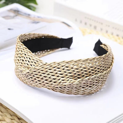 Cross Straw Knot Wide Headbands