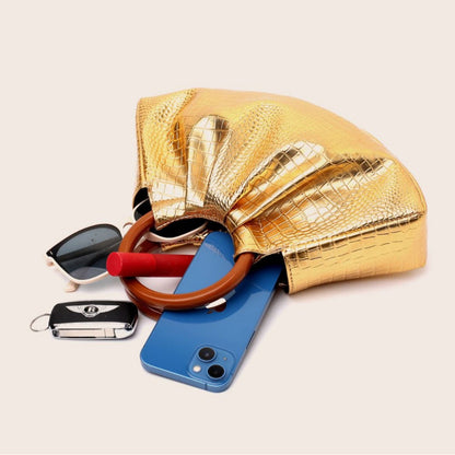 Resin Ring Handle Ruched Cloud Tote Purse