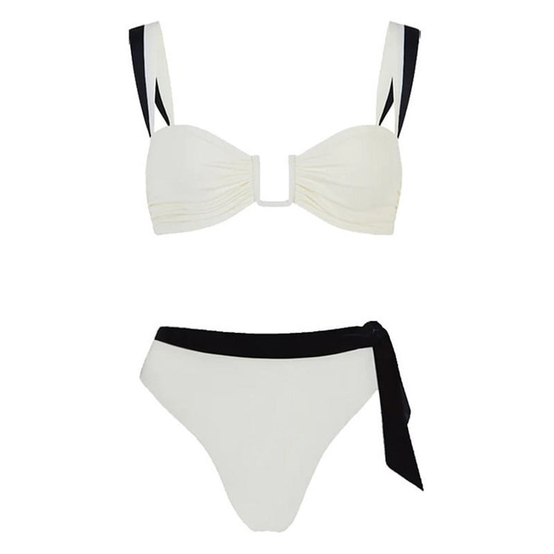 Color Block Bikini Waist Tie Triangle Swimwear