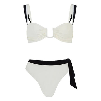 Color Block Bikini Waist Tie Triangle Swimwear