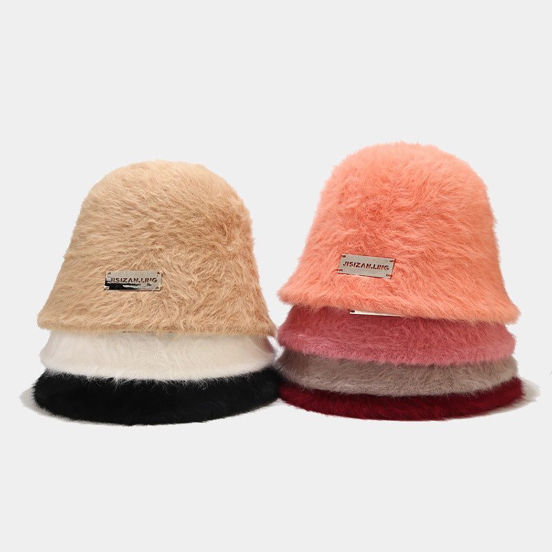 Soft Solid Color Fuzzy Warm Bucket Hat