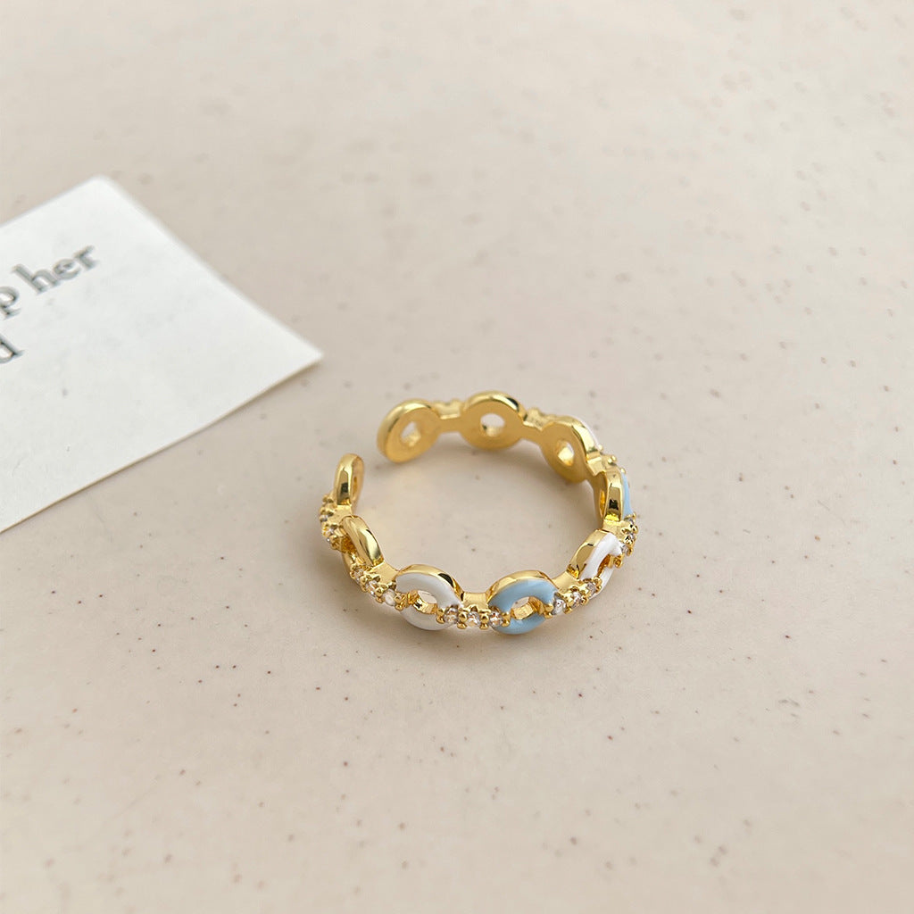 Gold Plated Zircon Inlaid Geometric Open Ring