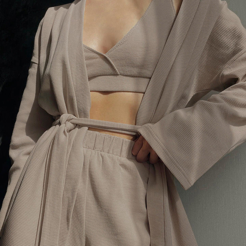 3PCS Waffle Solid Color Homewear Sets