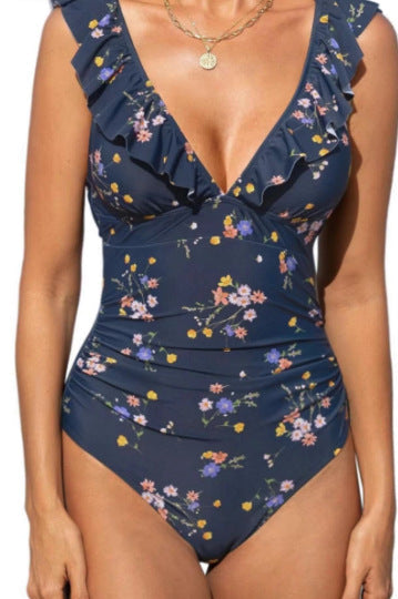 Floral Print Flounce Back String Tie Swimwear