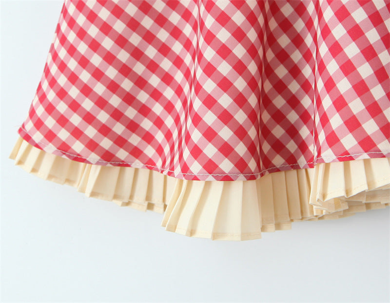 Sweet Halter Sleeveless Plaid Midi Dress