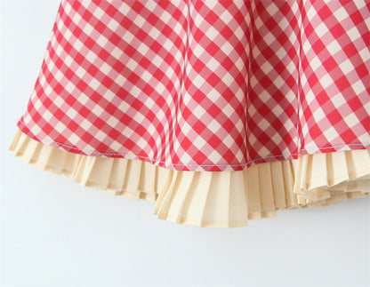 Sweet Halter Sleeveless Plaid Midi Dress