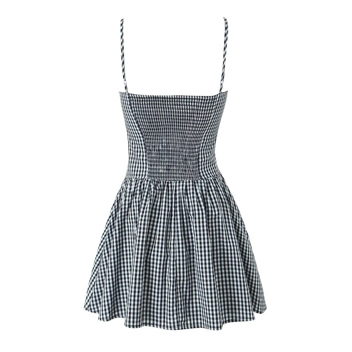 Fashion Plaid Front Button Sleeveless Mini Dresses