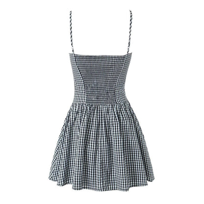 Fashion Plaid Front Button Sleeveless Mini Dresses