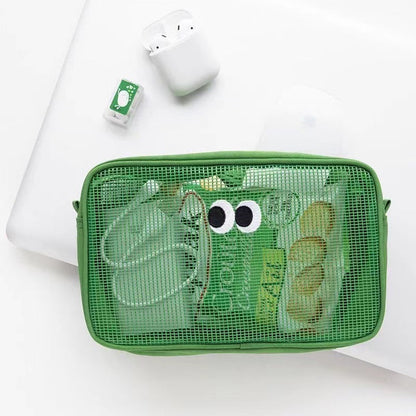 Simple Solid Color Mesh Make Up Bag