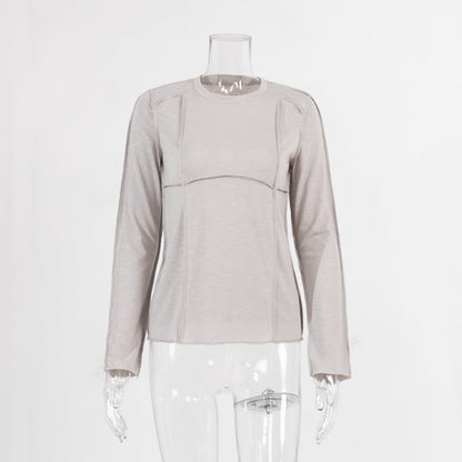 Patchwork Round Neck Simple Tops