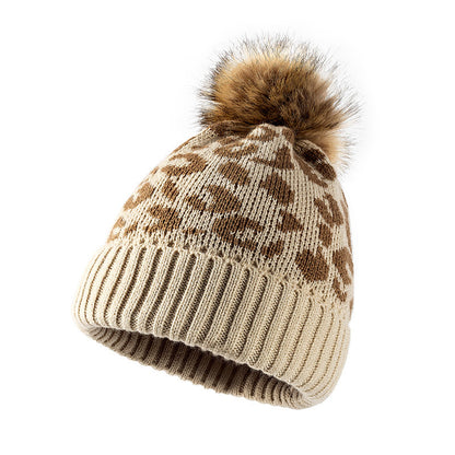 Leopard Print Warm Knit Pom Beanie